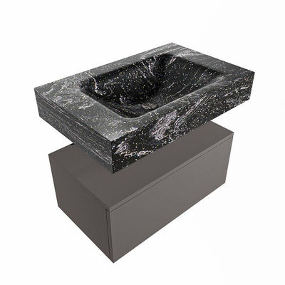 Mondiaz ALAN-DLUX Ensemble de meuble - 70cm - meuble Dark grey mat - 1 tiroir - Lavabo Cloud Lava suspendu - vasque Centre - 1 trou de robinet