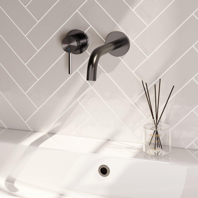 BRAUER Stripe Mitigeur lavabo encastré - bec courbé et rosaces modèle A2 - gunmetal brossé PVD
