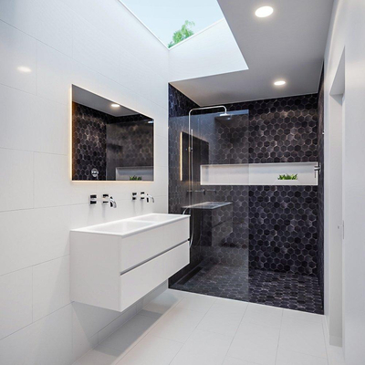 ENSEMBLE DE MEUBLE MONDIAZ VICA - 120 cm - 4 tiroirs - lavabo Cloud double - 0 trous de robinet - solid surface talc
