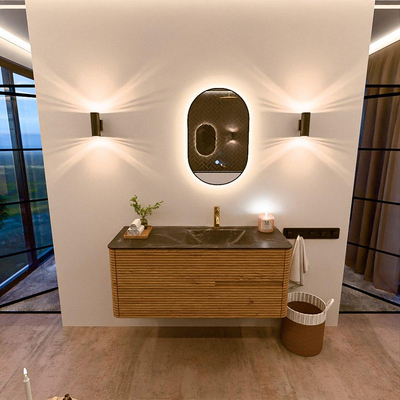 Mondiaz CIRO-DLUX Badkamermeubelset - 120x45x50cm - Solid surface wastafel Lava - 1 wasbak Rechts - 1 kraangat - 2 lades - Oak