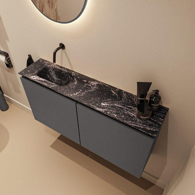 MONDIAZ TURE-DLUX 100cm toiletmeubel Dark Grey. EDEN wastafel Lava positie links. Zonder kraangat.