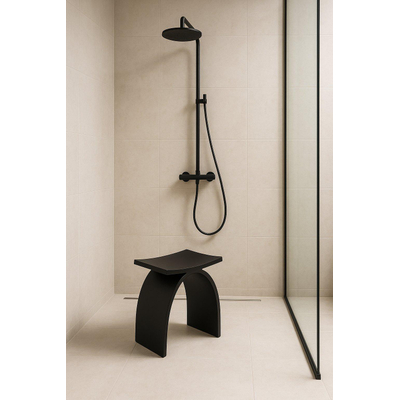 Fugaflow Caria Tabouret salle de bain - 42.5x23x42cm - solid surface - noir mat