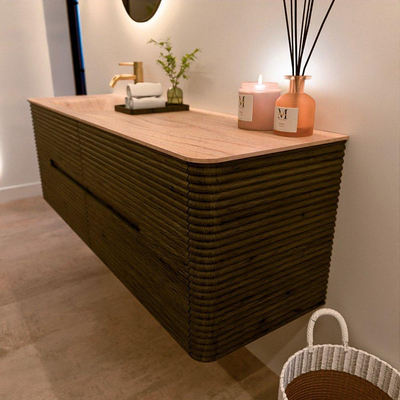 Mondiaz CIRO-DLUX Badkamermeubelset - 150x45x50cm - Solid surface wastafel Saba - 1 wasbak Links - 1 kraangat - 4 lades - Shadow