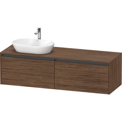Duravit Ketho.2 Wastafelonderbouwkast - inclusief consoleplaat - met 2 laden - voor waskom links - 160x55x45.9cm - met handgrepen antraciet - donker noten mat