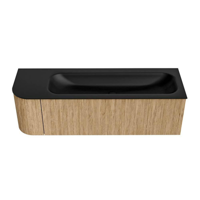 MONDIAZ KURVE 145cm Meuble salle de bain avec module 25 G - couleur Oak - 1 tiroir - 1 porte - vasque BIG LARGE droite - 1 trou de robinet - Urban