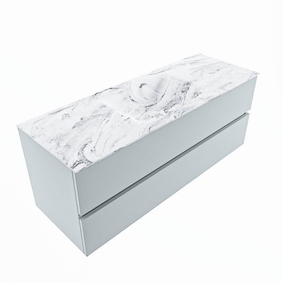 Mondiaz VICA-DLUX Ensemble de meuble de salle de bain - 130cm - meuble sous-vasque argile - 2 tiroirs - lavabo encastré nuage milieu - 1 trou de robinet - version haute 60cm - glace