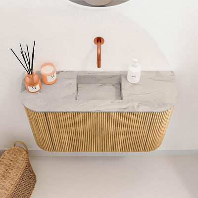 Mondiaz JOYA-DLUX 73.2cm toiletmeubel - ronding links en rechts kleur Oak - Wastafel FAYE positie Midden Zonder kraangat kleur Glace.