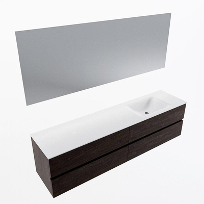 Mondiaz Vica ensemble de meuble de salle de bain - 190cm - meuble sous-vasque marron foncé - 4 tiroirs - lavabo cloud droite - 1 trou de robinet - couleur talc - miroir LED - version XL 60cm de haut