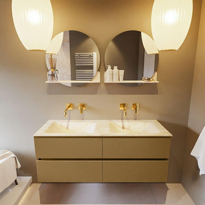 Mondiaz VICA-DLUX ensemble de meuble de salle de bain - 130cm - meuble sous-vasque oro - 4 tiroirs - lavabo encastré cloud double - sans trous de robinet - miroir modèle spot - version XL 60cm de haut - ostra