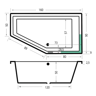 Xenz Society 160 ligbad - 160x90cm - met overloop - zonder afvoer - Hoekopstelling rechts - Acryl - Antraciet mat