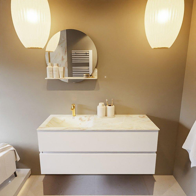 Mondiaz VICA-DLUX Ensemble de meuble de salle de bain - 120cm - meuble sous-vasque talc - 2 tiroirs - lavabo encastré cloud gauche - 1 trou de robinet - version haute de 60cm - frape