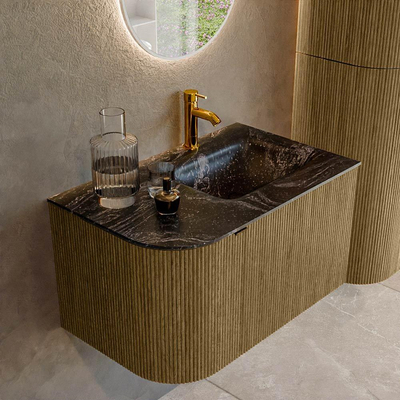 Mondiaz KURVE-DLUX Badkamermeubelset - 75x46x40cm - 1 lade - 1 deur - wastafel solid surface - rechts - 1 kraangat - Dusk