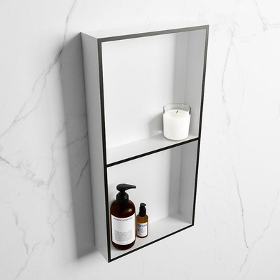 Mondiaz Easy niche 29,5x59,5x8cm - encastrable/sur meuble - 2 compartiments ouverts - Solid Surface - Talc/Urban