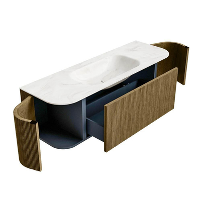 Mondiaz KURVE-DLUX Badkamermeubelset - 140x46x40cm - 1 lade - 2 deuren - wastafel solid surface - midden - 1 kraangat - Dusk