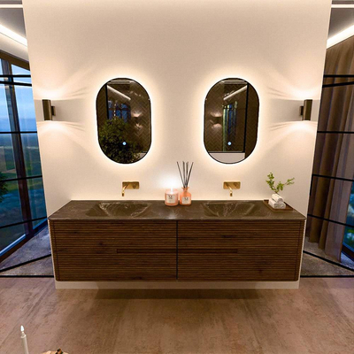Mondiaz CIRO-DLUX Badkamermeubelset - 190x45x50cm - Solid surface wastafel Lava - 2 wasbak Dubbel - zonder kraangaten - 4 lades - Dusk