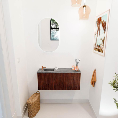 Mondiaz JOYA-DLUX 90cm toiletmeubel - kleur Ruby - Wastafel FAYE positie Links 1 kraangat kleur Sombra.