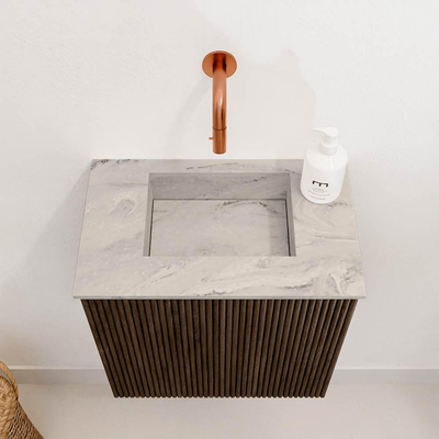 Mondiaz JOYA-DLUX 40cm toiletmeubel - kleur Walnut - Wastafel FAYE positie Midden Zonder kraangat kleur Glace.