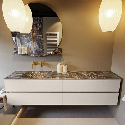 Mondiaz VICA-DLUX ensemble de meuble de salle de bain - 200cm - meuble sous-vasque lin - 4 tiroirs - lavabo encastrée nuage gauche - sans trous de robinet - version haute de 60cm - lave