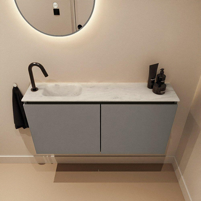 MONDIAZ TURE-DLUX Meuble toilette - 100cm - Smoke - EDEN - vasque Opalo - position gauche - 1 trou de robinet