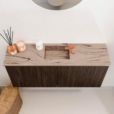 Mondiaz JOYA-DLUX 90cm meuble de salle de bains WC - couleur Walnut - Vasque FAYE position Milieu 1 trou de robinet couleur Arena.