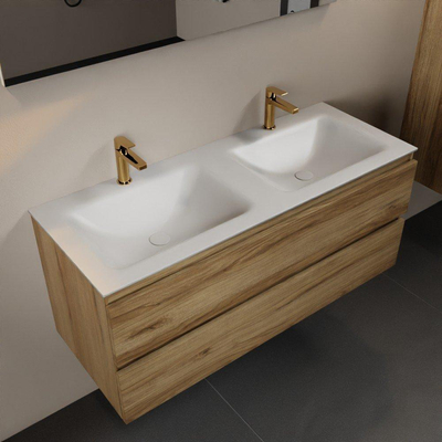 Mondiaz AIVY Ensemble de meuble - 120x45x50cm - 2 trous de robinet - 2 vasques Talc Solid surface - Gauche et droite - 2 tiroirs - avec miroir - Melamine Chai