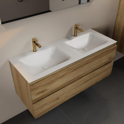 Mondiaz Aivy ensemble de meuble de salle de bains - 120x45x50cm - 2 trous de robinet - 2 vasques talc Solid surface - Gauche et droite - 2 tiroirs - Sans miroir - Mélamine Chai
