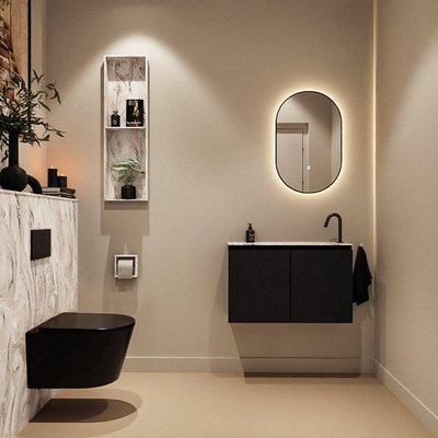 MONDIAZ TURE-DLUX Meuble toilette - 80cm - Urban - EDEN - vasque Glace - position droite - 1 trou de robinet