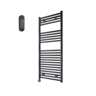 Sanicare HVS Elektrische Radiator - 111.8x60cm - 730W - met afstandsbediening - thermostaat - zwart - linksonder - mat zwart