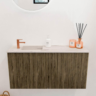 Mondiaz JOYA-DLUX 80cm toiletmeubel - kleur Dusk - Wastafel FAYE positie Links 1 kraangat kleur Nata.