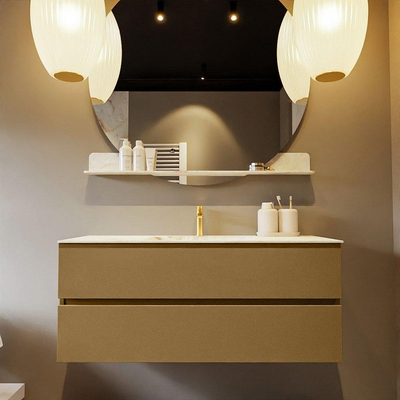 Mondiaz VICA-DLUX Ensemble de meuble de salle de bain - 120cm - meuble sous-vasque oro - 2 tiroirs - lavabo encastré cloud milieu - 1 trou de robinet - version haute de 60cm - frape