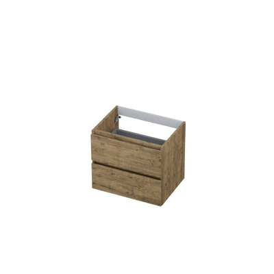 INK Wastafelonderkast - 120x45x52cm - 4 lades - greeploos - met houten keerlijst - MFC - Naturel eiken - incl. topblad noten hout - OUTLET UDEN