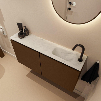 MONDIAZ TURE-DLUX meuble WC 100 cm Rust. EDEN lavabo Opalo position droite. Avec 1 trou de robinet.