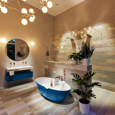 BAIGNOIRE MONDIAZ FLOAT îlot 170x80cm couleur Jeans baignoire intérieure talc