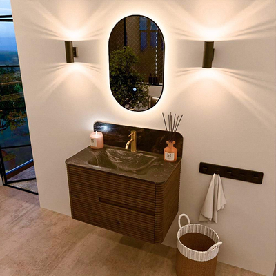 Mondiaz CIRO-DLUX Badkamermeubelset - 80x45x50cm - Solid surface wastafel Lava - 1 wasbak Midden - 1 kraangat - 2 lades - Dusk
