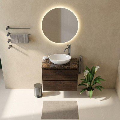 Saniclass Holz Pure Ensemble de meubles de salle de bains - 80x45x63cm - Noche plan de travail en pierre naturelle dark emperador - 1 trou de robinetterie - 2 tiroirs - chêne mat charcoal (bois)