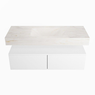 Mondiaz ALAN-DLUX Ensemble de meuble - 120cm - meuble Talc mat - 2 tiroirs - Lavabo Cloud Ostra suspendu - vasque Centre - 1 trou de robinet