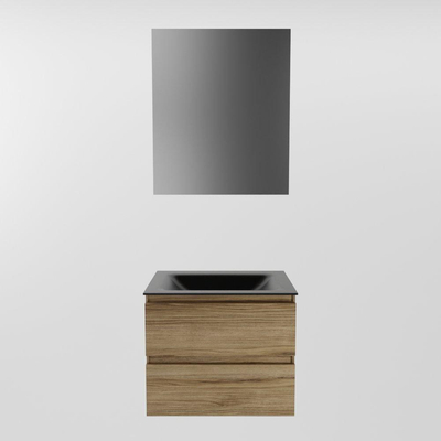 Mondiaz AIVY Ensemble de meuble - 60x45x50cm - 0 trous de robinet - 1 vasque Urban Solid surface - Centre - 2 tiroirs - avec armoire de toilette - Melamine Chai