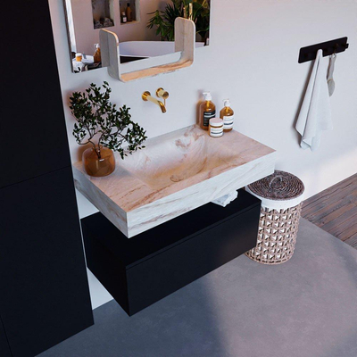 Mondiaz ALAN-DLUX Ensemble de meuble - 80cm - meuble Urban mat - 1 tiroir - Lavabo Cloud Frappe suspendu - vasque Centre - 0 trous de robinet