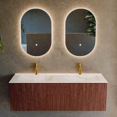 Mondiaz KURVE-DLUX Badkamermeubelset - 130x46x40cm - 2 lade - wastafel solid surface - dubbel - 2 kraangaten - Ruby