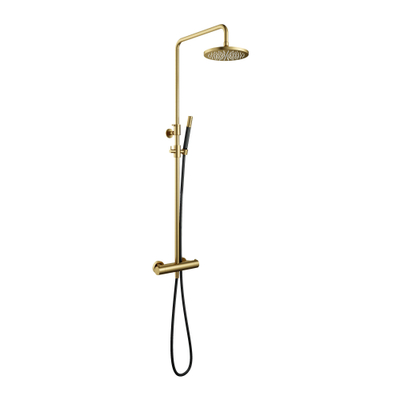 Hotbath Cobber Thermostatische regendoucheset - met 20cm ronde hoofddouche staafhanddouche - PVD - messing geborsteld (goud)