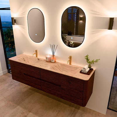 Mondiaz CIRO-DLUX Badkamermeubelset - 180x45x50cm - Solid surface wastafel Arena - 2 wasbak Dubbel - 2 kraangaten - 4 lades - Ruby