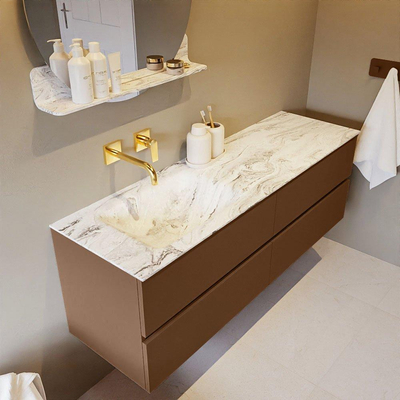 Mondiaz VICA-DLUX ensemble de meuble de salle de bain - 150cm - meuble sous-vasque reposant - 4 tiroirs - lavabo encastré cloud gauche - sans trous de robinet - version haute de 60cm - glace