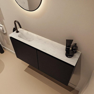 MONDIAZ TURE-DLUX Meuble de toilettes 100 cm Urban. EDEN lavabo Opalo position gauche. Avec 1 trou de robinet.