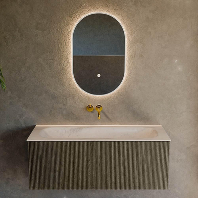 MONDIAZ KURVE-DLUX Meuble de salle de bains 110cm couleur Shadow avec 1 tiroir et 0 porte. Lavabo BIG MEDIUM Central sans trou de robinet Meli.