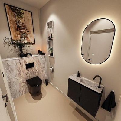 MONDIAZ TURE-DLUX Meuble toilette - 60cm - Urban - EDEN - vasque Glace - position droite - 1 trou de robinet