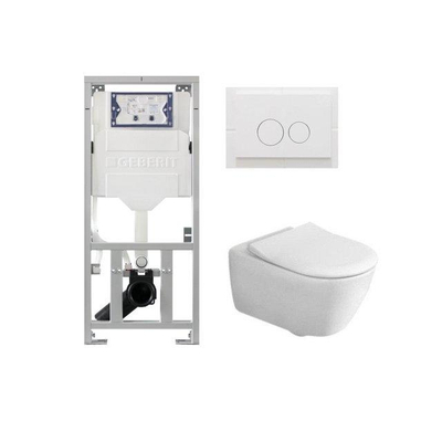 Villeroy & Boch Subway 2.0 Pack WC - réservoir encastré Geberit - à fond creux - WC suspendu - flush direct - plaque de déclenchement - boutons ronds - blanc