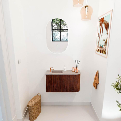 Mondiaz JOYA-DLUX 71.6cm toiletmeubel - ronding rechts kleur Ruby - Wastafel FAYE positie Links 1 kraangat kleur Saba.