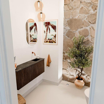 Mondiaz JOYA-DLUX 100cm toiletmeubel - kleur Walnut - Wastafel FAYE positie Rechts Zonder kraangat kleur Lava.
