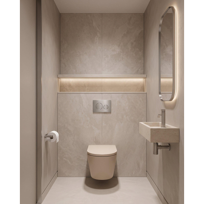 QeramiQ Dely Pack WC - 36,3x51,7cm - à fond creux - sans bride - réservoir encastré Geberit UP320 - abattant WC softclose 35 mm - plaque de commande en acier - boutons ronds - beige mat