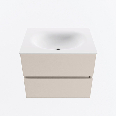 Mondiaz VICA ensemble de meuble de salle de bain - 60cm - meuble sous-vasque lin - 2 tiroirs - lavabo lune milieu - sans trous de robinet - version haute de 60cm - talc